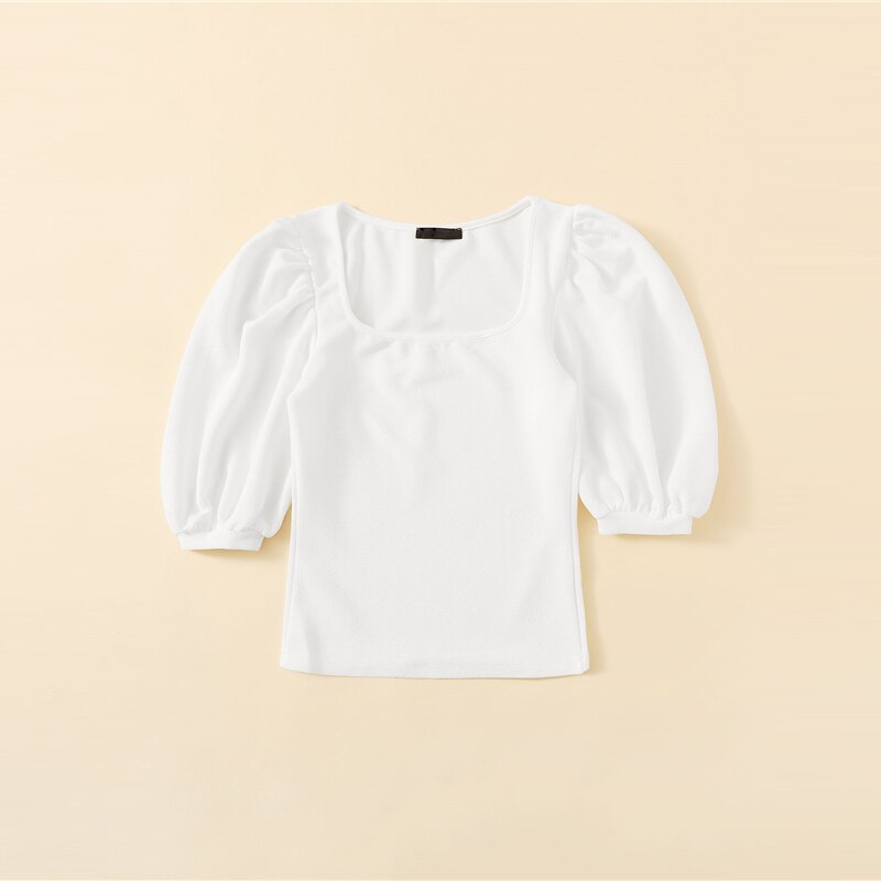 Women's Elegant Style Puff Sleeve White Tee