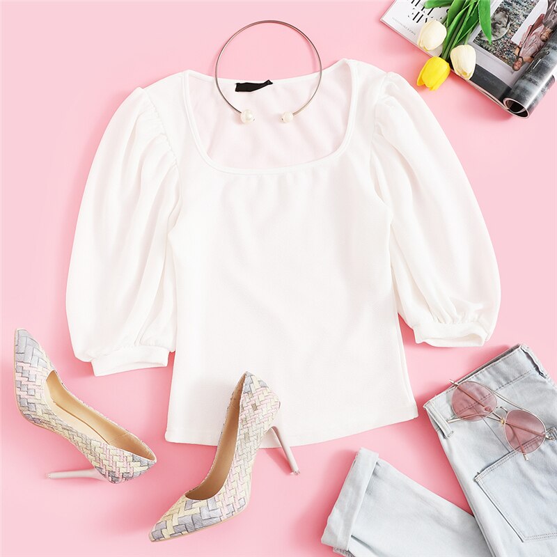 Women's Elegant Style Puff Sleeve White Tee