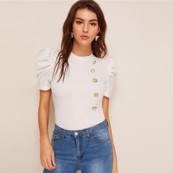 Women's Puff Sleeve White Blouse 8