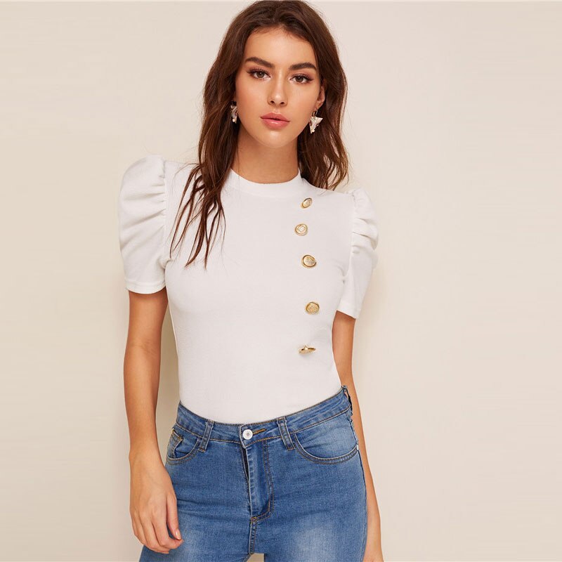 Women's Puff Sleeve White Blouse 3