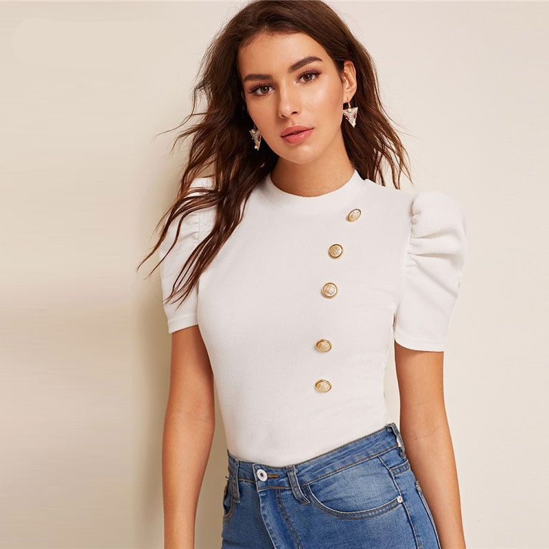 Women's Puff Sleeve White Blouse 1