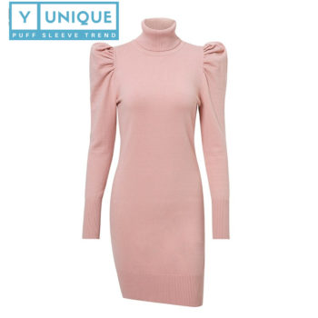 Turtleneck Bodycon Puff Sleeve Dress 7