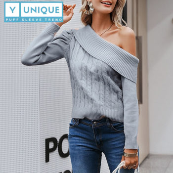 Knitted One Shoulder Puff Sleeve Top 4