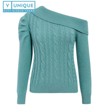 Knitted One Shoulder Puff Sleeve Top 5