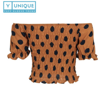 Smocking Polka Off The Shoulder Puff Sleeve Crop Top 5