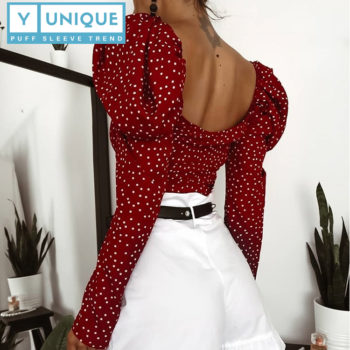 Tied Up Polka Dot Puff Sleeve Crop Top 1