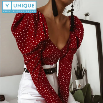 Tied Up Polka Dot Puff Sleeve Crop Top 2