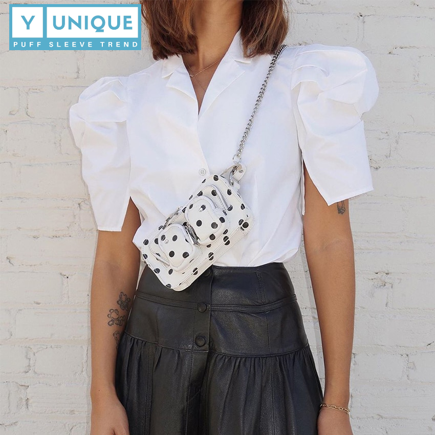 Collared Split-End Short Puff Sleeve Top