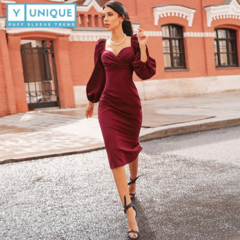 Sweetheart Bodycon Long Puff Sleeve Dress 5