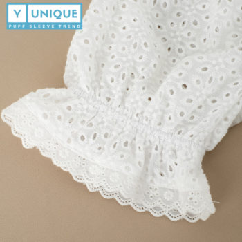 Hollow Out Lace Embroidery Puff Sleeve Crop Top 10