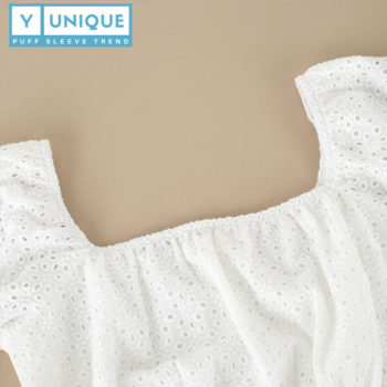 Hollow Out Lace Embroidery Puff Sleeve Crop Top 9