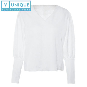 V-Neck Button-Up Puff Sleeve Top 4