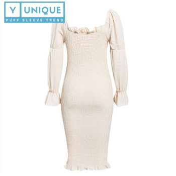 Smocking Off The Shoulder Bodycon Puff Sleeve Dress 5