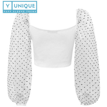 Dots Embroidery Transparent Mesh Puff Sleeve Crop Top 7