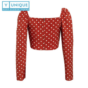 Wrap Style Puff Sleeve Crop Top With Polka Dot Design 5