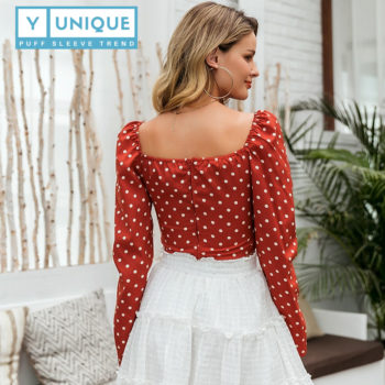 Wrap Style Puff Sleeve Crop Top With Polka Dot Design 3