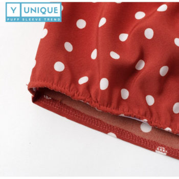 Wrap Style Puff Sleeve Crop Top With Polka Dot Design 7