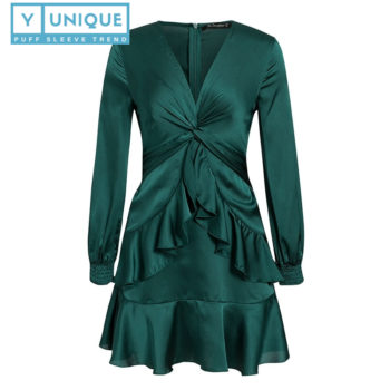 V-Neck Chiffon Ruffled Knot Puff Sleeve Dress 4