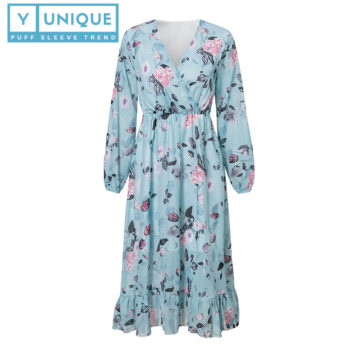 High Waist Boho Puff Sleeve Dress With Floral Print 4