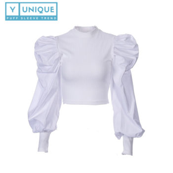 Round Neck Patchwork Long Puff Sleeve Top 5