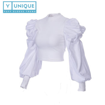 Round Neck Patchwork Long Puff Sleeve Top 6