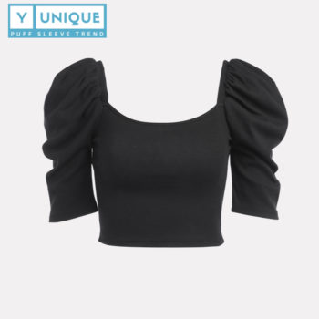 Stretchable Square Neck Puff Sleeve Crop Top 6