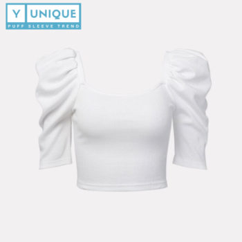 Stretchable Square Neck Puff Sleeve Crop Top 7