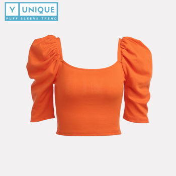 Stretchable Square Neck Puff Sleeve Crop Top 8