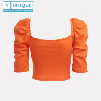 Stretchable Square Neck Puff Sleeve Crop Top 9