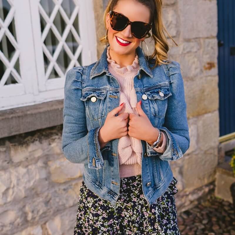 Mid blue puff shoulder denim jacket