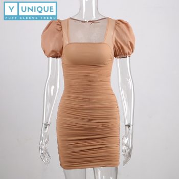 Bodycon Mesh Puff Sleeve Dress With Square Neck (Test) 3